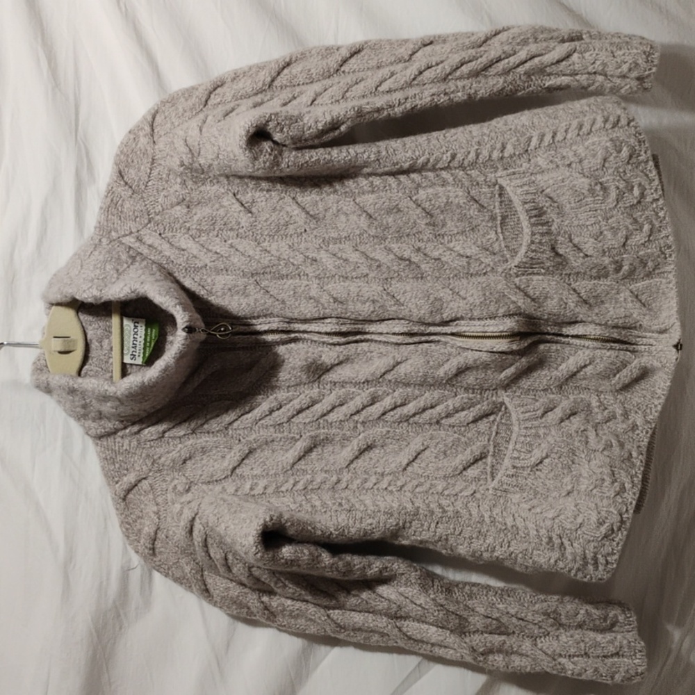 (D-4) Shannon Woolen Mills Super Soft Merino Ireland Full Zip Up Sweater Jacket